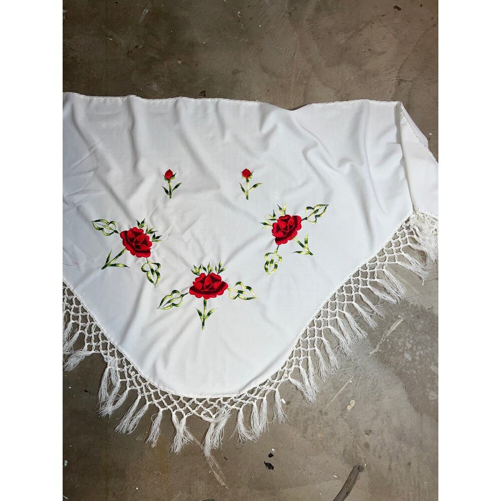 Shawl, Embroidered Rose l, Vintage 60s 70s Boho Hippie